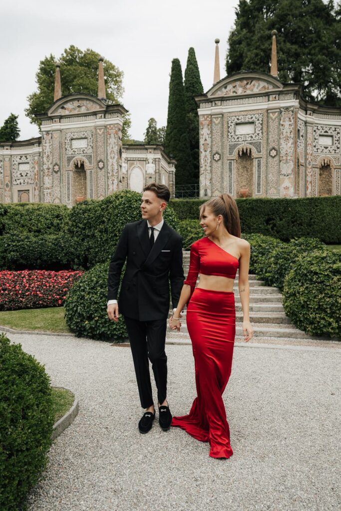 Engagement couple photo shoot villa d'este lake como old money vibe elegant wedding