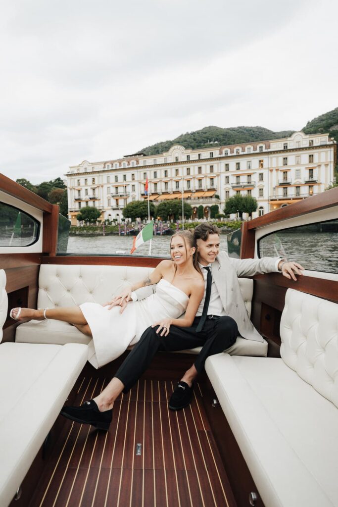 Lake Como boat engagement photo shoot villa d'este lake view