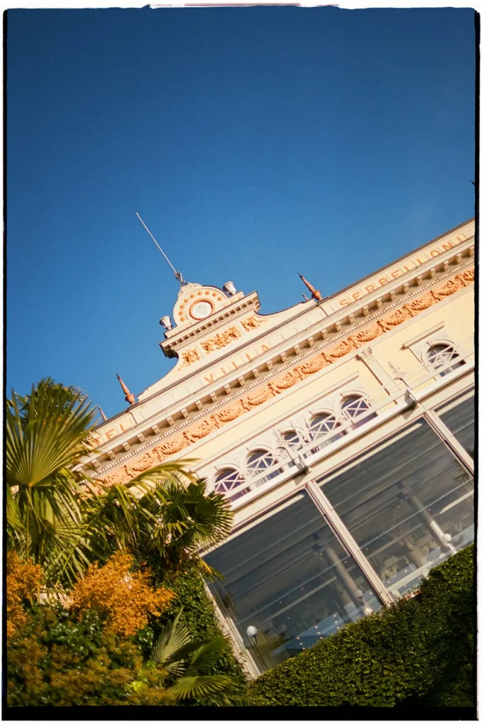 Historic façade of Grand Hotel Villa Serbelloni in Bellagio, Lake Como photographed in warm afternoon light