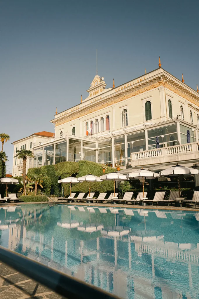 Grand Hotel Villa Serbelloni Bellagio reflected in the pool, classic luxury Lake Como setting
